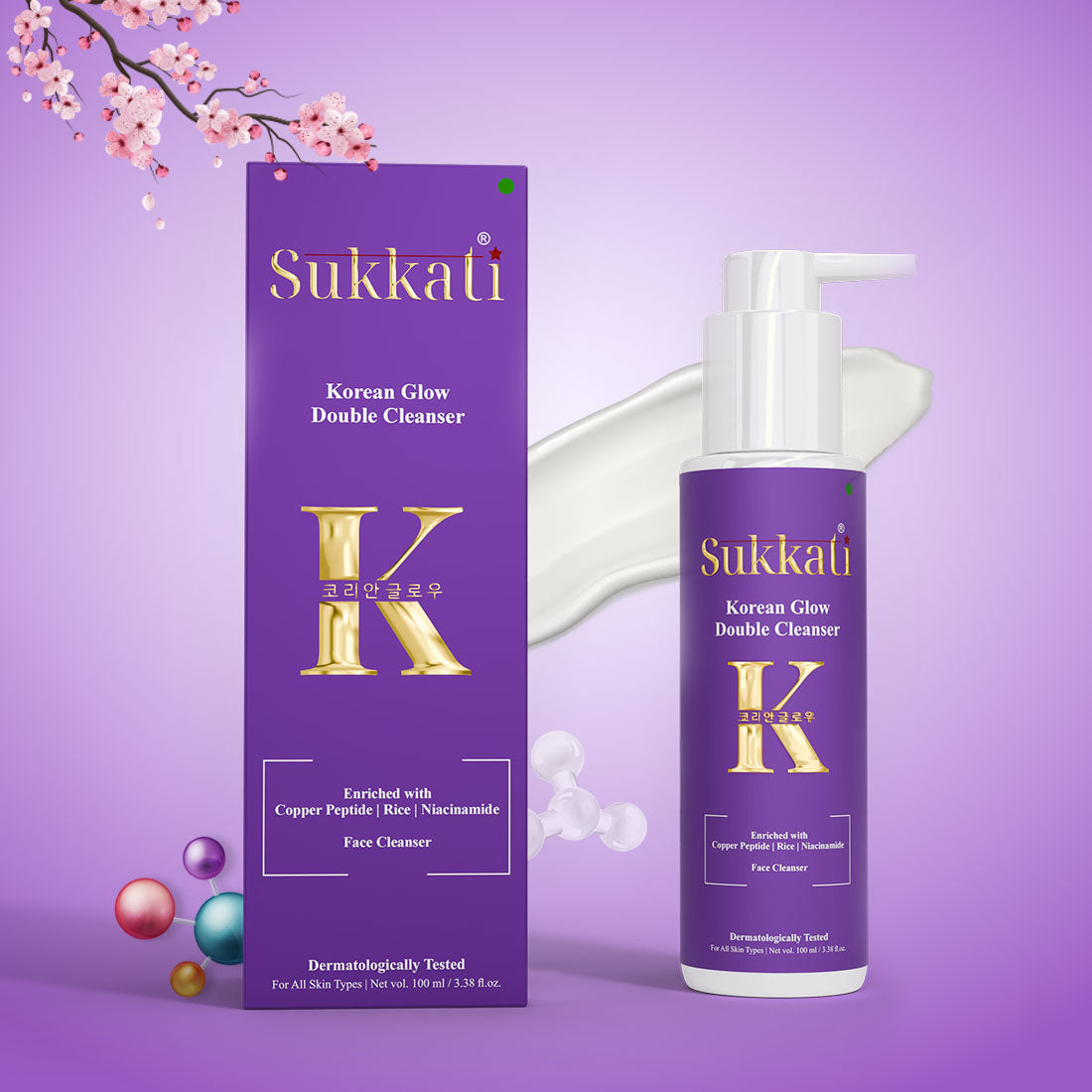Sukkati Korean Glow Face Double Cleanser | Face Wash for Glowing Skin | Cleanser for Uneven Skin Tone | Korean Skin Care, For Oily skin 100 ml