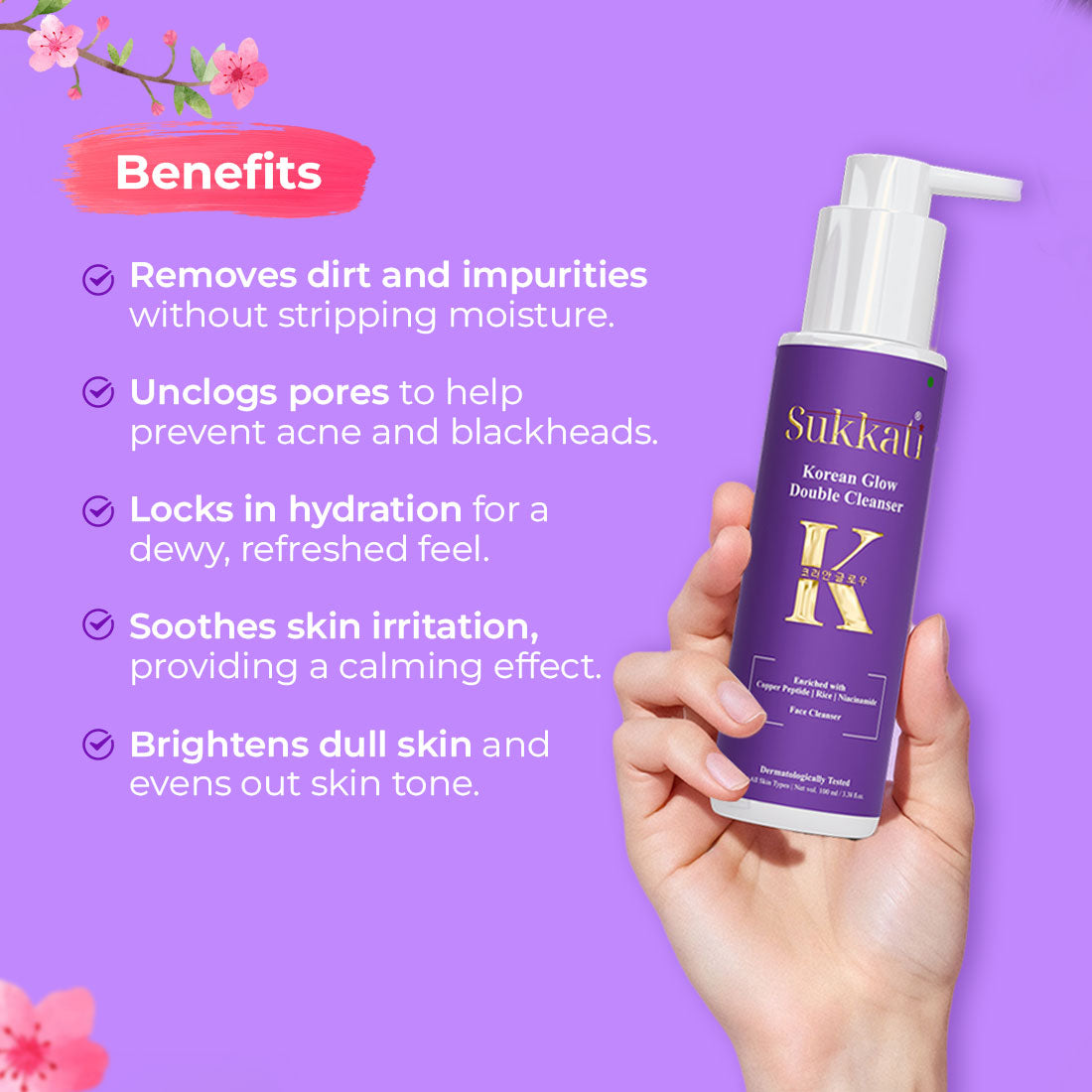 Sukkati Korean Glow Face Double Cleanser | Face Wash for Glowing Skin | Cleanser for Uneven Skin Tone | Korean Skin Care, For Oily skin 100 ml