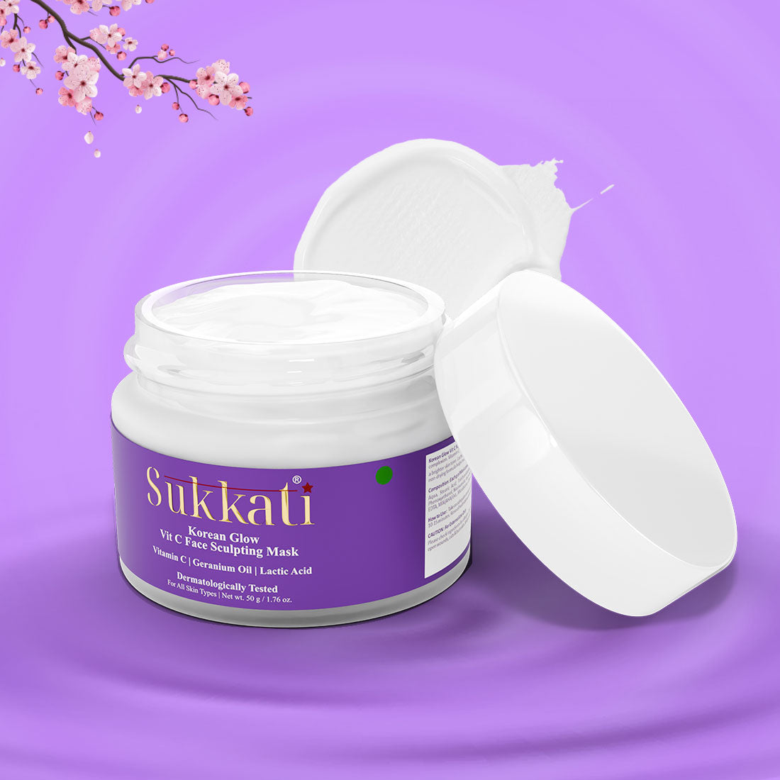 Sukkati Korean Glow Vit C Face Sculpting Mask Enriched with Vitamin C, Geranium Oil and Lactic Acid | Rice Water with Lactic Acid, 50g