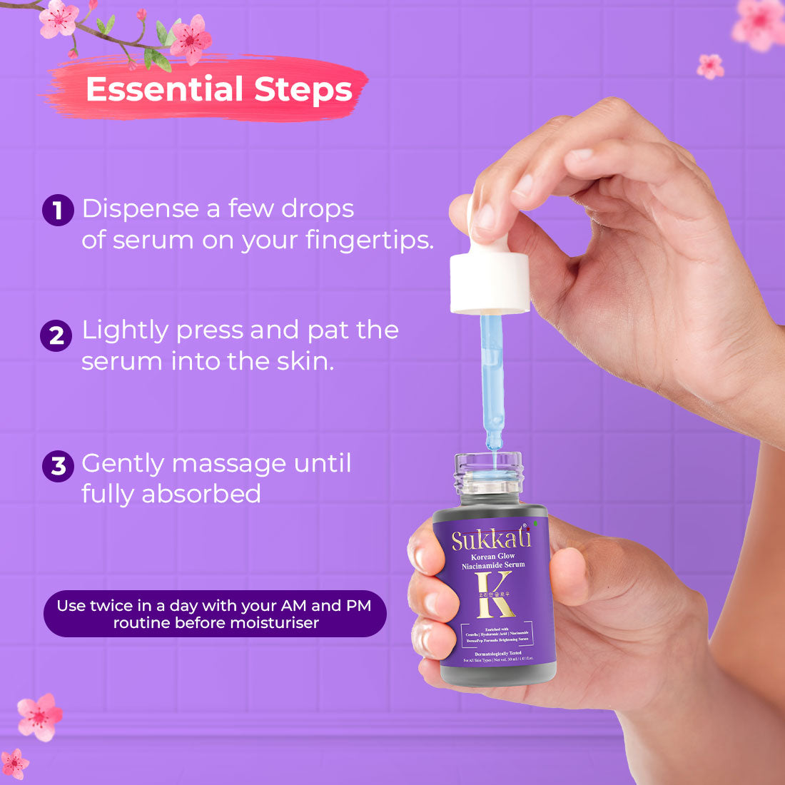 Sukkati Korean Glow Niacinamide Serum Enriched with Centella, Hyaluronic Acid, COPPER TRIPEPTIDE-1 and Niacinamide | Fights Pigmentation | Fades Dark Spots | Brightens & Evens Skin Tone | 30 ml