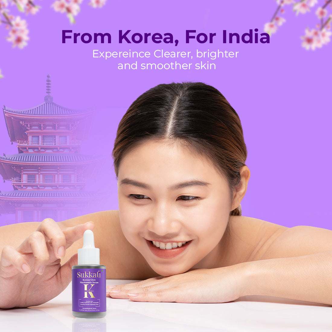 Sukkati Korean Glow Niacinamide Serum Enriched with Centella, Hyaluronic Acid, COPPER TRIPEPTIDE-1 and Niacinamide | Fights Pigmentation | Fades Dark Spots | Brightens & Evens Skin Tone | 30 ml